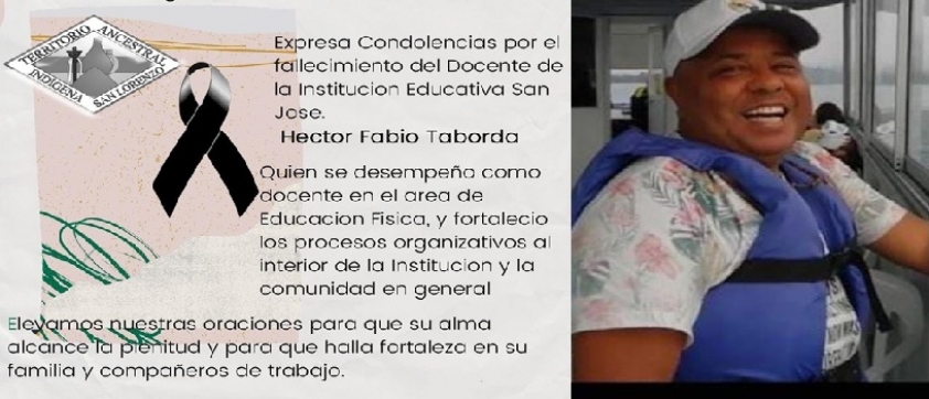 Mensaje de condolencias por el fallecimiento del docente H&Eacute;CTOR FABIO TABORDA JIM&Eacute;NEZ
